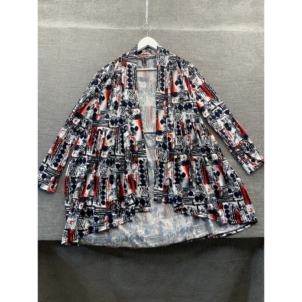 Sacred Threads Cardigan Jacket Womens S/M Multicolor Open Front Asymmetrical Hem